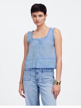 Madewell Pale Blue Lace-Trim Blouse